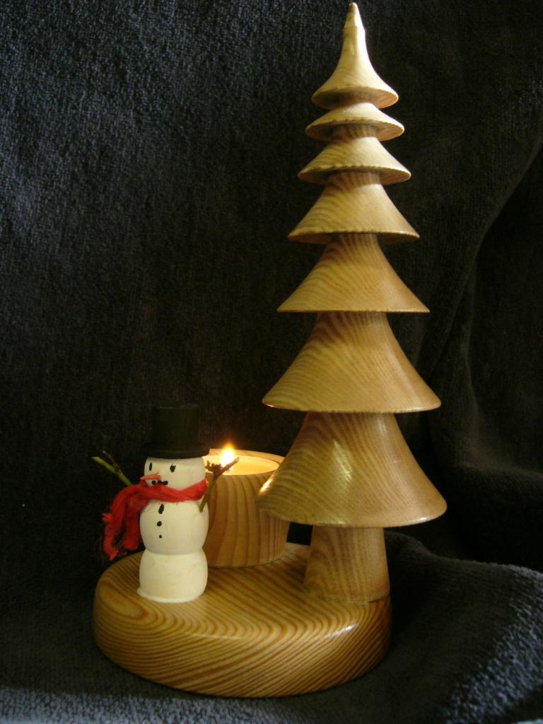 bougeoir décor sapin et bonhomme de neige