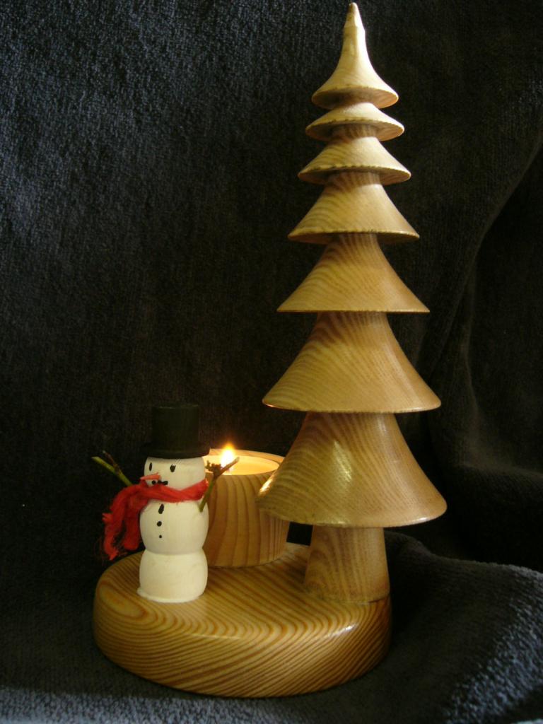 bougeoir décor sapin et bonhomme de neige